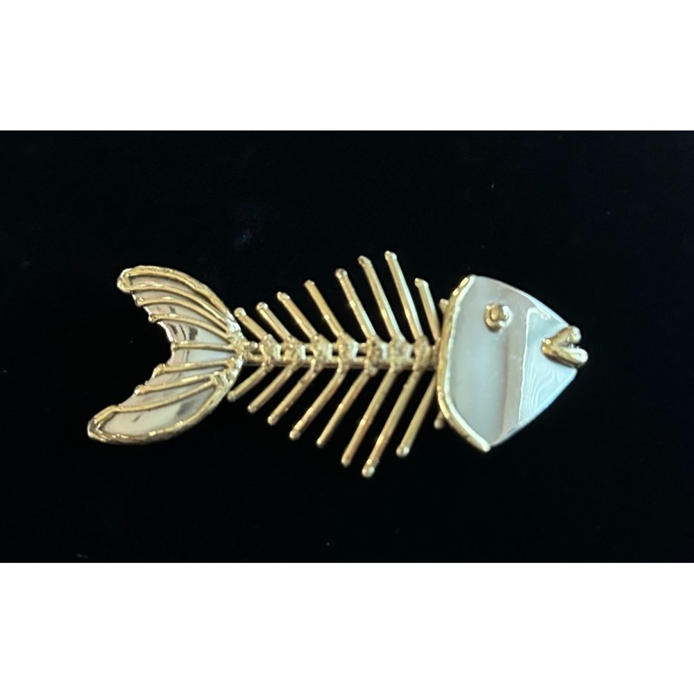 Vintage‎ 3'' Artisan Fish Fishbone Sterling Silver Pin Brooch Pendant